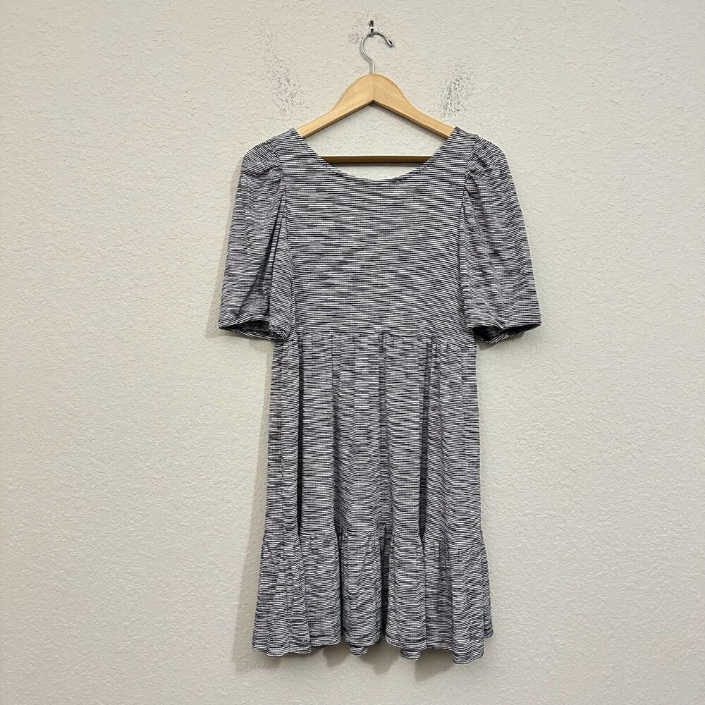 DAILY PRACTICE by ANTHROPOLOGIE Flounced Mini Dress in Black/White Spacedye